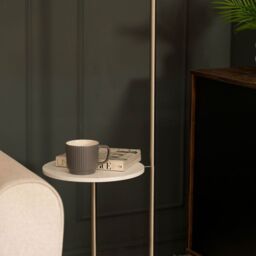 ValueLights Tavel Brushed Chrome & Marble Floor Lamp Base With Built In Side Table in Metallic Silver - thumbnail 4