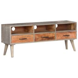 Berkfield Home TV Cabinet Grey 130x35x51 cm Solid Rough Mango Wood - Size: 130 x 35 x 51 cm - thumbnail 8