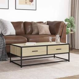 Berkfield Home Durable Coffee Table Sonoma Oak 100x50x35 cm Engineered Wood & Metal in Light Tan - Size: 100 x 50 x 35 cm - thumbnail 1