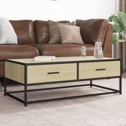 Berkfield Home Durable Coffee Table Sonoma Oak 100x50x35 cm Engineered Wood & Metal in Light Tan - Size: 100 x 50 x 35 cm - thumbnail 2