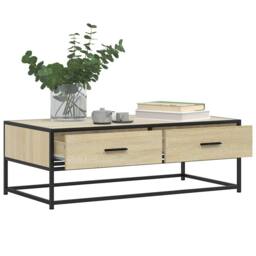 Berkfield Home Durable Coffee Table Sonoma Oak 100x50x35 cm Engineered Wood & Metal in Light Tan - Size: 100 x 50 x 35 cm - thumbnail 4