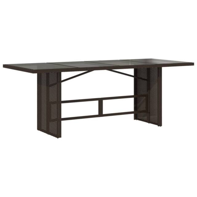 Berkfield Home Garden Table with Glass Top Brown 190x80x74 cm Poly Rattan - Size: 190 x 80 x 74 cm - image 1