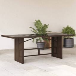 Berkfield Home Garden Table with Glass Top Brown 190x80x74 cm Poly Rattan - Size: 190 x 80 x 74 cm - thumbnail 2