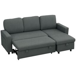 HOMCOM Pull Out Sofa Bed L Shape Corner Sofa w/ Reversible Chaise in Dark Grey - thumbnail 2