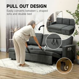 HOMCOM Pull Out Sofa Bed L Shape Corner Sofa w/ Reversible Chaise in Dark Grey - thumbnail 4