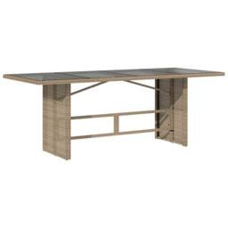 Berkfield Home Garden Table with Glass Top Beige 190x80x74 cm Poly Rattan - Size: 190 x 80 x 74 cm