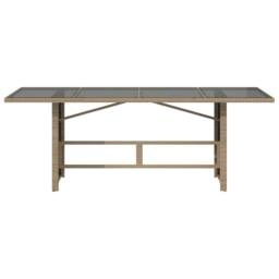 Berkfield Home Garden Table with Glass Top Beige 190x80x74 cm Poly Rattan - Size: 190 x 80 x 74 cm - thumbnail 6