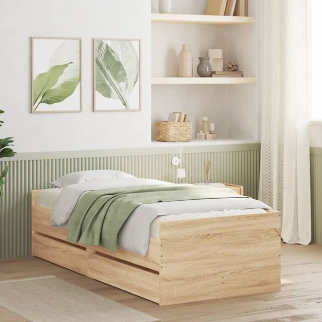 Berkfield Home Bed Frame without Mattress Sonoma Oak 75x190 cm Small Single in Brown - image 1