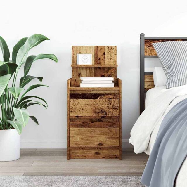 Berkfield Home Durable Bedside Cabinet with 2 Drawers Old Wood 38x34x80 cm in Brown - Size: 38 x 34 x 80 cm - image 1