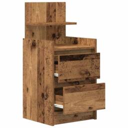 Berkfield Home Durable Bedside Cabinet with 2 Drawers Old Wood 38x34x80 cm in Brown - Size: 38 x 34 x 80 cm - thumbnail 5