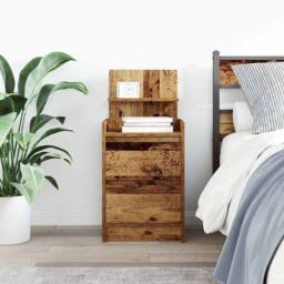 Berkfield Home Durable Bedside Cabinet with 2 Drawers Old Wood 38x34x80 cm in Brown - Size: 38 x 34 x 80 cm - thumbnail 1