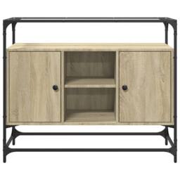 Berkfield Home Sideboard with Glass Top Sonoma Oak 98x35x81 cm Engineered Wood in Light Tan - Size: 98 x 35 x 81 cm - thumbnail 4