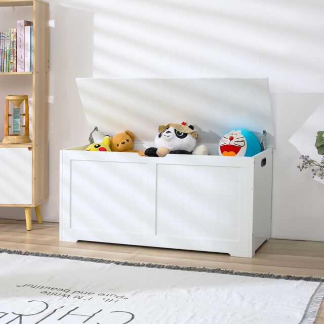Xample Children's Wooden Toy Box Chest Kids Storage Bench Flip Top Lid & Safety Hinges in White - image 1