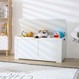 Xample Children's Wooden Toy Box Chest Kids Storage Bench Flip Top Lid & Safety Hinges in White - thumbnail 1