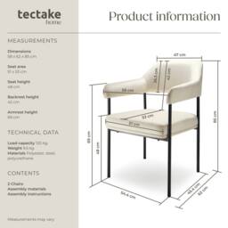 tectake Armchair Doe Set Of 2 - Velvet Look Off-White - Size: 2 Pack - thumbnail 6