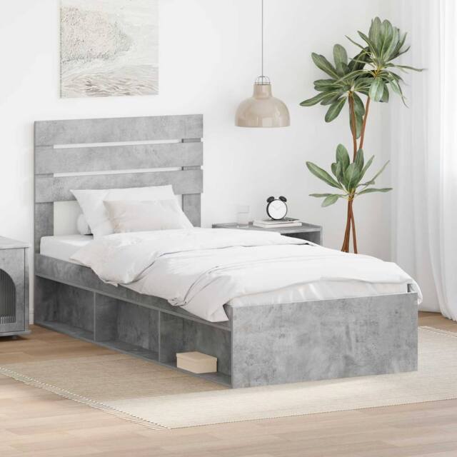 Berkfield Home Bed Frame with Headboard Concerte 90 x 200 cm Solid Pine Wood in Grey - image 1