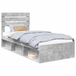 Berkfield Home Bed Frame with Headboard Concerte 90 x 200 cm Solid Pine Wood in Grey - thumbnail 2