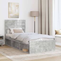 Berkfield Home Bed Frame with Headboard Concerte 90 x 200 cm Solid Pine Wood in Grey - thumbnail 3