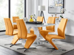 FurnitureboxUK Giovani 6-Seater Grey Glass Dining Table & 6 Willow Faux Leather Dining Chairs in Mustard - thumbnail 1