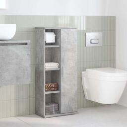Berkfield Home Bathroom Cabinet with Roll Holder Concrete Grey 39x22x90 cm - Size: 39 x 22 x 90 cm - thumbnail 3