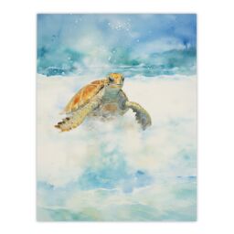 Artery8 Sea Turtle Surf Watercolour Painting Surfing Over Foam Waves Bright Seascape Large Wall Unframed Art Poster Print Thick Paper 18X24 Inch - thumbnail 1