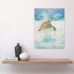Artery8 Sea Turtle Surf Watercolour Painting Surfing Over Foam Waves Bright Seascape Large Wall Unframed Art Poster Print Thick Paper 18X24 Inch - thumbnail 4