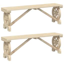 Berkfield Home Garden Benches 2 pcs Solid Wood Fir in Light Tan - thumbnail 1