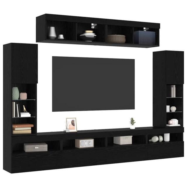 Berkfield Home Modern 8 Piece TV Wall Units with LED Black Oak Engineered Wood - image 1