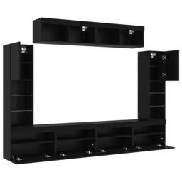 Berkfield Home Modern 8 Piece TV Wall Units with LED Black Oak Engineered Wood - thumbnail 6