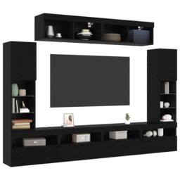 Berkfield Home Modern 8 Piece TV Wall Units with LED Black Oak Engineered Wood - thumbnail 1