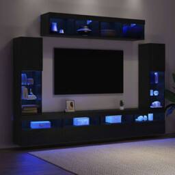Berkfield Home Modern 8 Piece TV Wall Units with LED Black Oak Engineered Wood - thumbnail 5