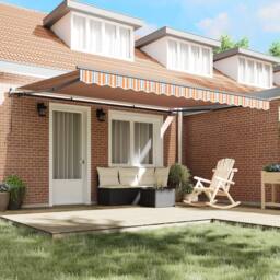 Berkfield Home Manual Retractable Awning Multicolour Stripe 450x350 cm in Orange - thumbnail 3