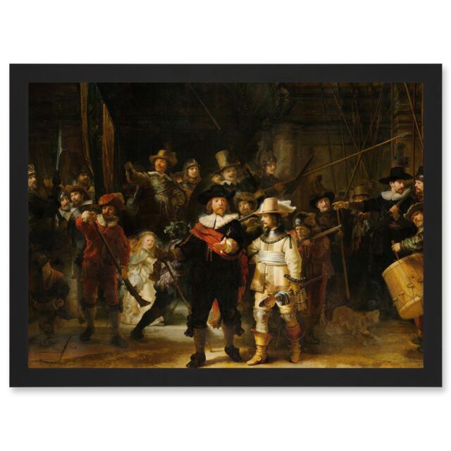 Artery8 Rembrandt Night Watch Scene The Shooting Company Artwork Framed Wall Art Print A4 in Black - image 1