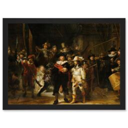 Artery8 Rembrandt Night Watch Scene The Shooting Company Artwork Framed Wall Art Print A4 in Black - thumbnail 1