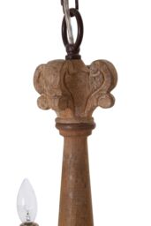 Orsina 5 Arm Shabby Chic Chandelier, Aged Wood & Metal Hanging Ceiling Light, Melted Candle Holder Design in Brown - thumbnail 3