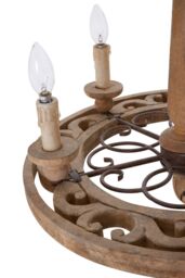 Orsina 5 Arm Shabby Chic Chandelier, Aged Wood & Metal Hanging Ceiling Light, Melted Candle Holder Design in Brown - thumbnail 4