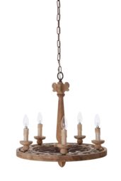 Orsina 5 Arm Shabby Chic Chandelier, Aged Wood & Metal Hanging Ceiling Light, Melted Candle Holder Design in Brown - thumbnail 2