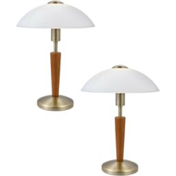 Loops 2 PACK Table Lamp Bronzed Nut Touch On & Off-Shade White Satin Glass E14 1x60W - thumbnail 1