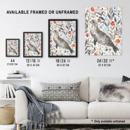 "Artery8 Happy Seal with Coastal Wildflowers Watercolour Wall Art Print in Grey - Size: W18"" x H24""" - thumbnail 3