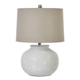 Wyld Haus Lautrec White Ceramic Table Lamp with Cream Linen Shade - thumbnail 2
