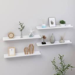 Berkfield Home Decorative Wall Shelves 4 pcs High Gloss White 60x9x3 cm - Size: 60 x 9 x 3 cm - thumbnail 2