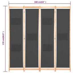 Berkfield Home 4-Panel Room Divider Grey 160x170x4 cm Fabric - Size: 160 x 170 x 4 cm - thumbnail 8