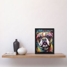 Artery8 English Bulldog Wearing Sunglasses Modern Detailed Artwork Framed Wall Art Print A4 in Black - thumbnail 2