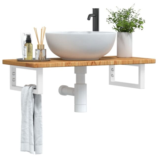 Berkfield Home Basin Shelf Wall Mounted Steel & Solid Wood Oak in Brown - image 1