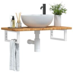 Berkfield Home Basin Shelf Wall Mounted Steel & Solid Wood Oak in Brown - thumbnail 1