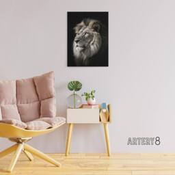 "Artery8 Strong Majestic Lion Head Photo Canvas Wall Art Print in Black - Size: W18"" x H24""" - thumbnail 3