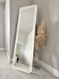 Downton Interiors Stunning White Rectangular Metal Frame LED Wall or Floor Standing Dressing Mirror 145cm x 45cm - Soho Collection - Size: XL - thumbnail 1