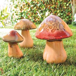 mysmartbuy 3 x Decorative Toadstool Ornaments - Indoor Outdoor Hand Finished Ceramic Glazed Mushroom Decorations - One of Each H16, 14 & 10cm - thumbnail 1
