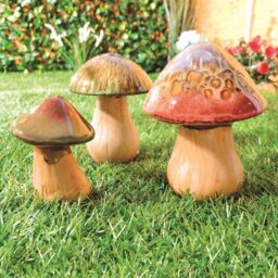 mysmartbuy 3 x Decorative Toadstool Ornaments - Indoor Outdoor Hand Finished Ceramic Glazed Mushroom Decorations - One of Each H16, 14 & 10cm - thumbnail 2
