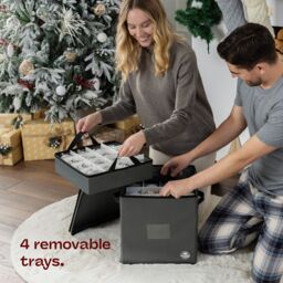 Christmas Village Collapsible 64 Christmas Bauble Storage Bag - Red in Grey - thumbnail 5